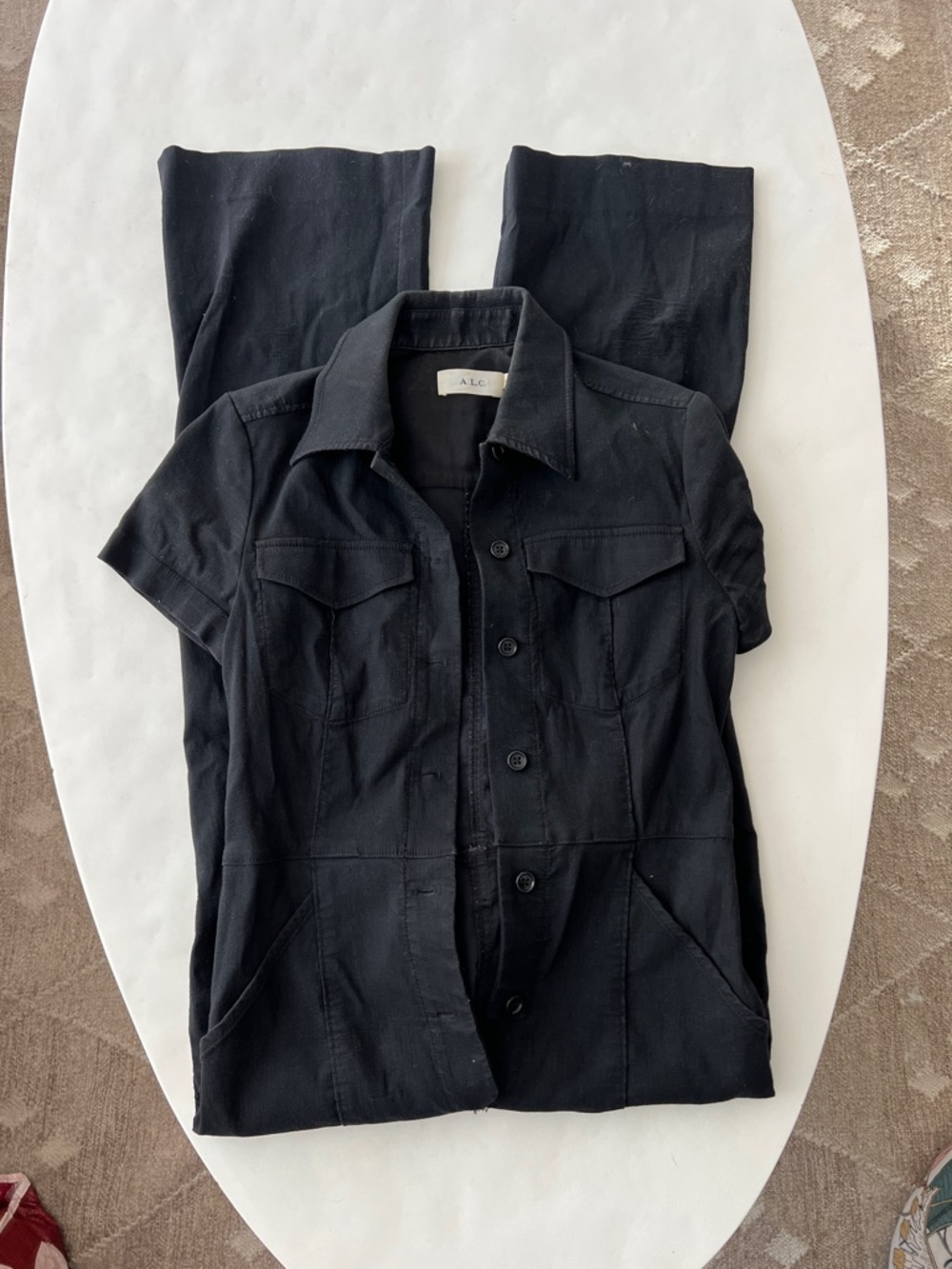 A.L.C. Rivington Button Down Bootcut Black Short Sleeve Boiler Jumpsuit 0/XS - Picture 4 of 8